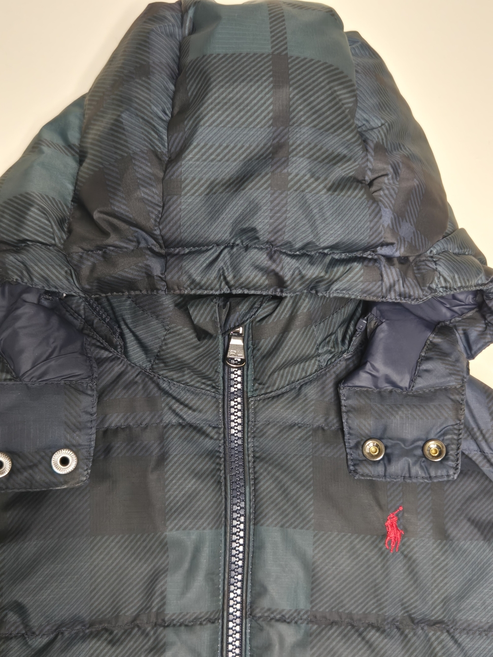Polo Ralph Lauren Toddler Down Puffer Jacket Hooded Plaid Navy Green 4T - Picture 7 of 12